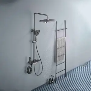 Роскошный качественный Термостатический смеситель для ванной комнаты из серой латуни, смеситель для ванны, набор душевой системы