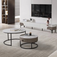 Ensemble de meuble TV moderne en bois de luxe et table basse rectangulaire avec rangement, meubles de salon élégants et uniques, design décoratif