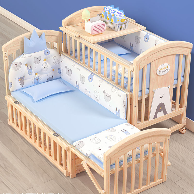 2018 New type full size baby solid wood pine twin cot bed,multifunctional twin baby bed crib