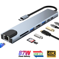 Base de Conexión USB C 8 en 1 Justlink, HDMI 4K, 87W PD, Lector de Tarjetas SD/TF, Ethernet Gigabit, Hub Tipo C para Laptop y MacBook