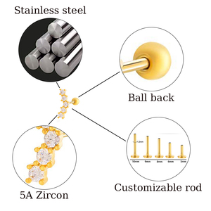 HENGSEN <span class=keywords><strong>Orecchini</strong></span> Piercing in Acciaio Inossidabile, 3 Colori: Argento, Oro Rosa, per Conch, Helix, Tragus, Daith - Product Image 3
