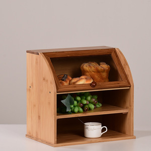 Boîte à pain en bambou Senyuda à trois niveaux avec couvercle rabattable, grande capacité, rangement de cuisine, anti-moisissure, récipient alimentaire - Product Image 2