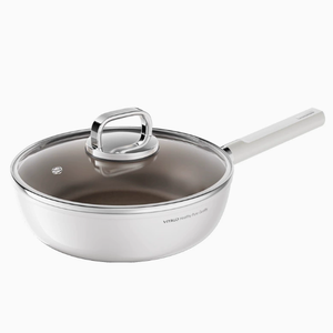 Poêle à frire moderne en aluminium antiadhésive à fond plat/Wok avec couvercle en verre pour la cuisson des steaks, compatible avec les cuisinières à induction et à gaz - Product Image 1