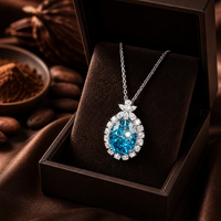 Collier en diamant ovale bleu fantaisie certifié IGI, cultivé en laboratoire, en or massif 14K 18K, pendentif classique ovale avec halo de diamants pour elle