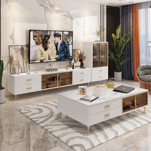 <span class=keywords><strong>Mueble</strong></span> de <span class=keywords><strong>TV</strong></span> Moderno y Lujoso para Sala de Estar con Almacenamiento, 2 m, Madera y Placa de Roca, Patas de Metal Dorado, <span class=keywords><strong>Mueble</strong></span> de Entretenimiento Duradero para el Hogar y Hoteles - Product Image 2