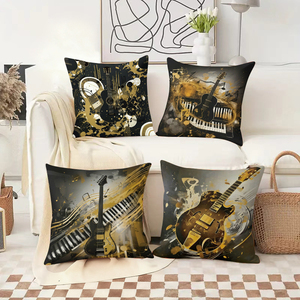 Almohadas decorativas con temática musical con diseños artísticos de guitarras y pianos para decoración festiva del hogar - Product Image 2