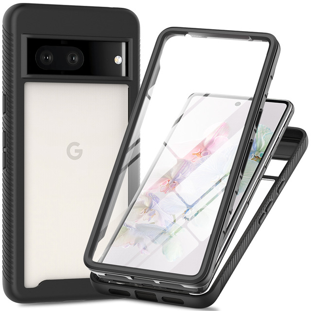 360 Phone Case for Google Pixel 7 7A Full Screen Protector 2 in 1 TPU PC Shockproof Tough Clear Back Cover