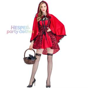 Costume de sorcière gothique sexy HP, mini-robe en dentelle rouge avec cape à capuche pour Halloween et événements de carnaval - Product Image 1