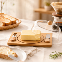 Nouvelle boîte de rangement transparente anti-poussière en bambou et bois pour beurre, plateau à fromage et beurre japonais avec couteau et fourchette