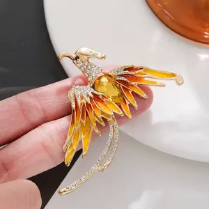 Neun Himmel Schwarzer Vogel Legierungsbrosche Klassisch Retro Imitation Emaille Farbverlauf Eingelegte Kristall-Strasssteine Phönix Partygeschenk - Product Image 2