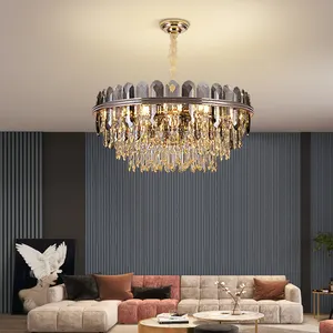 Postmodern duman cam kolye ışık lüks parlak yuvarlak oturma odası tavan asılı lamba otel k9 kristal modern avizeler