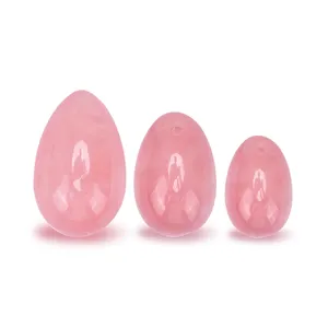 Groothandel Natuurlijk Genezend Stenen Ei Voor Vrouwen Vaginale Oefening Bekkenspiertraining 3 Maten Geboorde Rozenkwarts Yoni Eieren Set