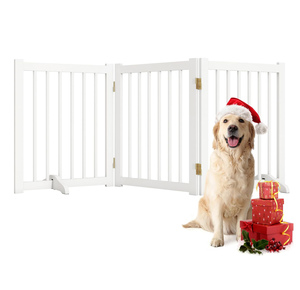 Indoor Dog <strong>Gate</strong>,Wooden Freestanding Dog <strong>Gate</strong> for <strong>Stairs</strong> or Doorways-3 Panels 24" - Folding Solid Wood Safety Pet Fence - Product Image 1