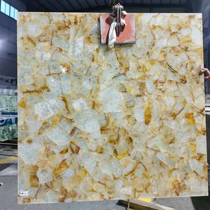 Large Luxury Citrine Yellow Crystal Quartz Semi Precious Stone Slabs For Wall/Countertop
