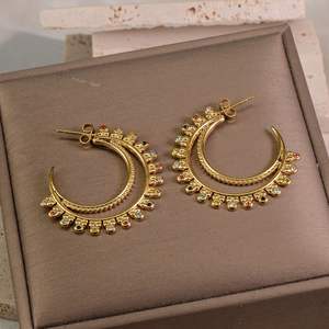 2025 populaire femmes Punk plaqué or en acier inoxydable boucles d'oreilles C forme Double couche cristal bohème bijoux en gros - Product Image 2