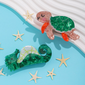 YJL NOUVEAU Clip à cheveux en PVC personnalisé, série Océan, imprimé hippocampe et tortue de mer, pour femmes, accessoires de cheveux à la mode coréenne pour filles - Product Image 4