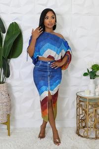 2024 HO Illusion Blusa recortada Falda Conjunto Colorblock Dobladillo dividido Hombro inclinado Falda Conjuntos de dos piezas Conjunto Chemise Et Jupe - Product Image 3