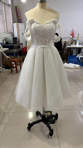 Vestido <span class=keywords><strong>de</strong></span> <span class=keywords><strong>novia</strong></span> vestido <span class=keywords><strong>de</strong></span> <span class=keywords><strong>novia</strong></span> fuera del hombro cuello en V espalda descubierta estilo corto encaje bordado chispeante Sexy elegante vestido <span class=keywords><strong>de</strong></span> aspecto sencillo - Product Image 5