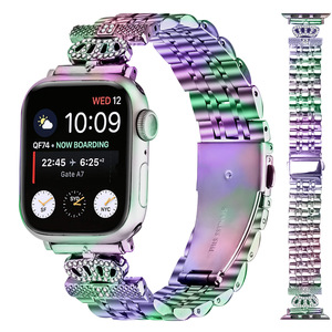 Correa de reloj de lujo con cuentas de acero inoxidable para reloj 42mm Serie 10 41/40/38/46/45/49mm IWatch <span class=keywords><strong>SE</strong></span> con hebilla plegable - Product Image 1