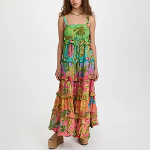 Wholesale Maxi Layer Hawaii Straps Floral Dresses Fashion African Women Casual Summer Dress