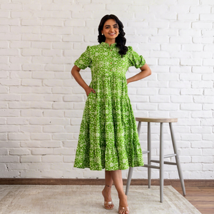 GREEN COTTON MAXI WOMEN <b>DRESS</b> - Product Image 1