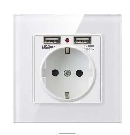 EU Standard electric Cover Electrical Plate Power Plug 16 amp Glass Panel Homes Outlet USB German Outlet Wall Sockets