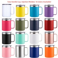 En stock, tasse à café isotherme en acier inoxydable 304 avec poignée, 12 oz, logo imprimé, 14 oz, couvercle anti-éclaboussures