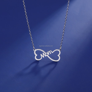 Custom Double Heart Infinity Necklace Engraved Name Pendant <strong>Mum</strong> <strong>Jewellery</strong> Personalised Infinity Charm Bow MOM Pendant Necklace - Product Image 2