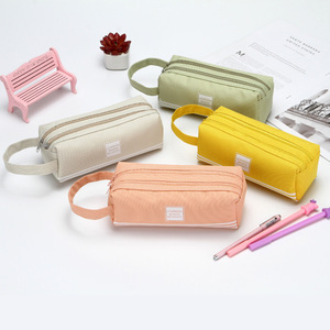 Estuche para lápices de tela Oxford, cierre de cremallera de doble capa, gran capacidad, uso escolar y de oficina, bolsa de papelería bonita y fresca de color sólido - Product Image 3