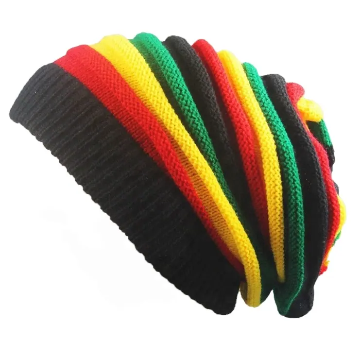 Sombrero de esquí de punto para hombre y mujer, gorra de esquí de punto, Hip-Hop, a rayas, estilo jamaiquino, cálido, para invierno