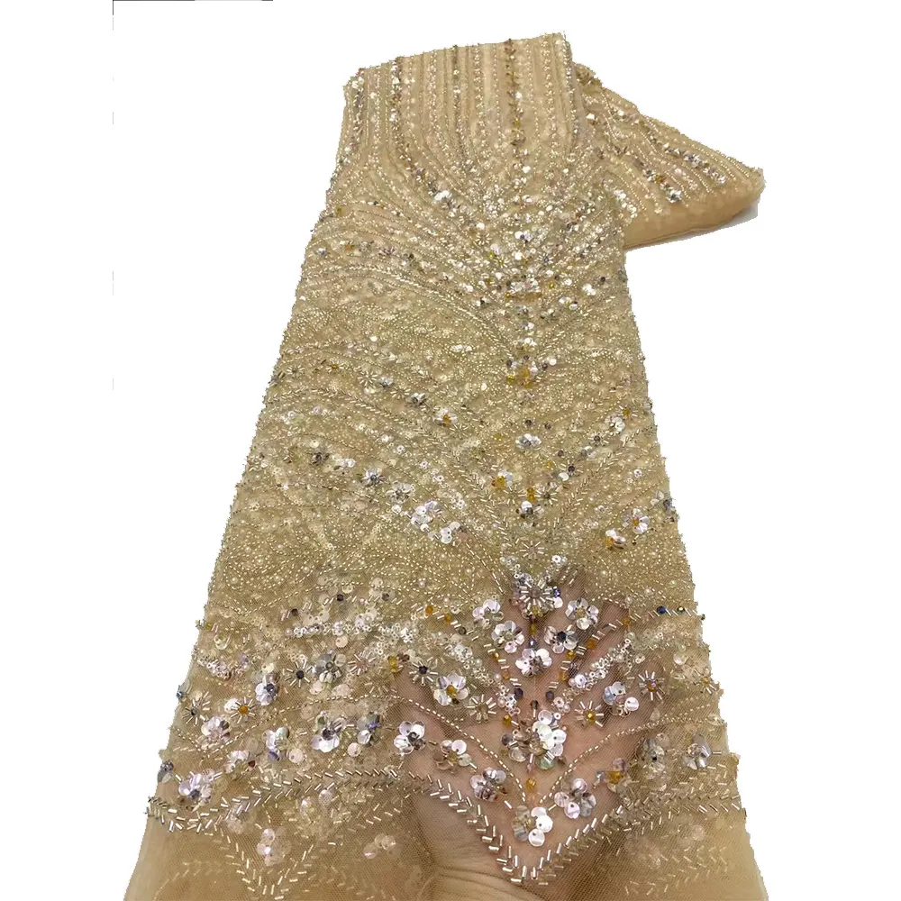NI.AI manik-manik renda mewah pengantin Tulle bordir payet untuk gaun pernikahan jala kain untuk wanita gaun Prom