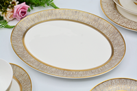 Service de table 98 pièces en porcelaine fine opale, assiettes de luxe dorées, style arabe et turc