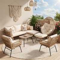 Ensemble de meubles de patio en rotin style bohème, résistant aux intempéries, avec fauteuil œuf et canapé en osier pour jardin, terrasse et balcon