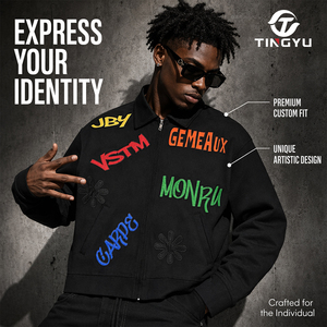 High Quality Black Colorful <b>Letter</b> Embroidery Breathable Checker Patchwork <b>Jacket</b> <b>Men</b> Stylish Patch Embroidery Regular - Product Image 3