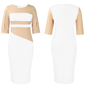 Spring New Fashion Elegant Five-Sleeve Color Block Dress African Plus Size Women's <strong>Clothing</strong> for Office - Product Image 6