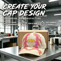 Casquette de baseball en coton personnalisée à 6 panneaux, broderie 3D flamme rose et jaune, visière incurvée, réglable, unisexe, style streetwear