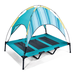 Cama elevada para perros, venta al por mayor, marco de acero, cama para acampar para perros, cama elevada para perros con refrigeración de verano al aire libre con dosel - Product Image 1