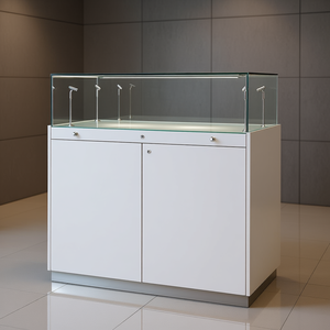 Mostrador de exhibición moderno de 100x50x110cm en blanco brillante con tapa de vidrio y luces LED para ventas minoristas - Product Image 3