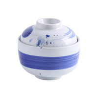 Mangkuk bulat 200 ml Retro Jepang dengan tutup, mangkuk telur kukus, sup terbaik, restoran, panci kecil keramik, dengan tutup