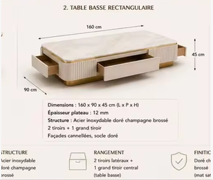 Modern <b>Round</b> Glass Coffee <b>Table</b> with <b>Gold</b> Metal Base 2-in-1 Contemporary Living Room Furniture - Product Image 6