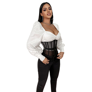 Top Corsé Elástico Negro Transparente <span class=keywords><strong>para</strong></span> <span class=keywords><strong>Mujer</strong></span>, Estilo Gótico, Tejido Sólido, Transpirable, con Cinturón Ancho, <span class=keywords><strong>Faja</strong></span>, Bustier, <span class=keywords><strong>Blusa</strong></span> Ajustada - Product Image 6