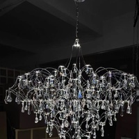 Lustre moderne en cristal K9 pour villa duplex, design ciel étoilé et lucioles, idéal pour salon à plafond haut, éclairage artistique de luxe français en cristal