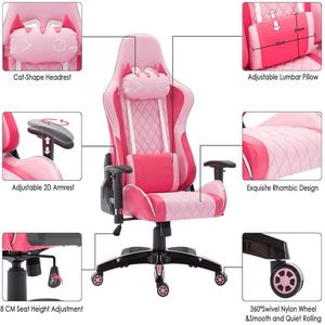 ルーマニア市場の背もたれとシートの高さ調整可能回転式リクライナチェアオフィスコンピュータチェア人間工学に基づいたピンクのビデオゲームチェア - Product Image 3
