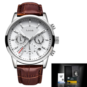 <span class=keywords><strong>Montre</strong></span> LIGE LG9866 en cuir marron avec 3 sous-cadrans pour <span class=keywords><strong>homme</strong></span>, chronographe analogique à quartz, étanche, lumineuse, <span class=keywords><strong>montre</strong></span>-bracelet de créateur pour <span class=keywords><strong>homme</strong></span> + boîte - Product Image 5