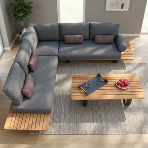 Premium Solid Teak Wood <b>L</b> <b>Shaped</b> <b>Outdoor</b> Sectional <b>Sofa</b> Platform Lounge Couch Set with Table - Product Image 3