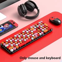 Ensemble clavier souris sans fil Office Girl Punk Round Keycaps Retro Cute Gaming Keyboards Mouse 105 Keys Computer Accessories