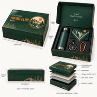Kotak Hadiah dengan Logo Kustom, Alas dan Tutup Kaku, Kertas Berlapis 157gsm, Papan Abu-abu 2mm, Cetak CMYK untuk Kemasan Merchandise Klub Hiking.