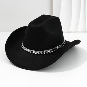 Chapeau de <span class=keywords><strong>cowboy</strong></span> occidental rayé pour hommes et femmes, avec accessoires en strass diamant et épée, 100 % polyester, toutes saisons, chapeau de fiançailles - Product Image 3