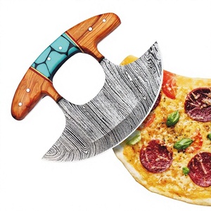 Nuevo Cuchillo Ulu de Acero de Damasco, Cortador de Pizza, Mezzaluna, para Deshuesar, con Punta de Gota, para Rebanar y Picar, para Camping, con Mango de Madera, Sheikh - Product Image 5