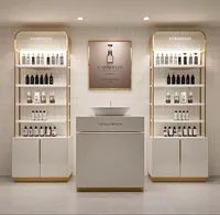 Meubles de magasin de cosmétiques écologiques modernes et personnalisés, table de maquillage en bois durable, présentoir de parfum LED durable